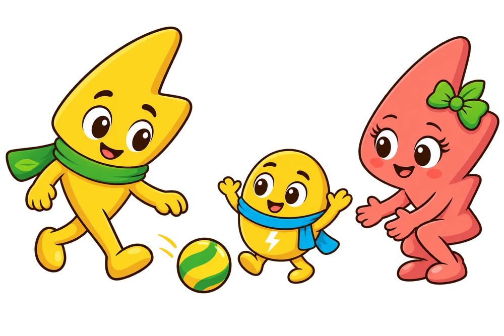 Zappy and Zaprina playing ball with Zapit